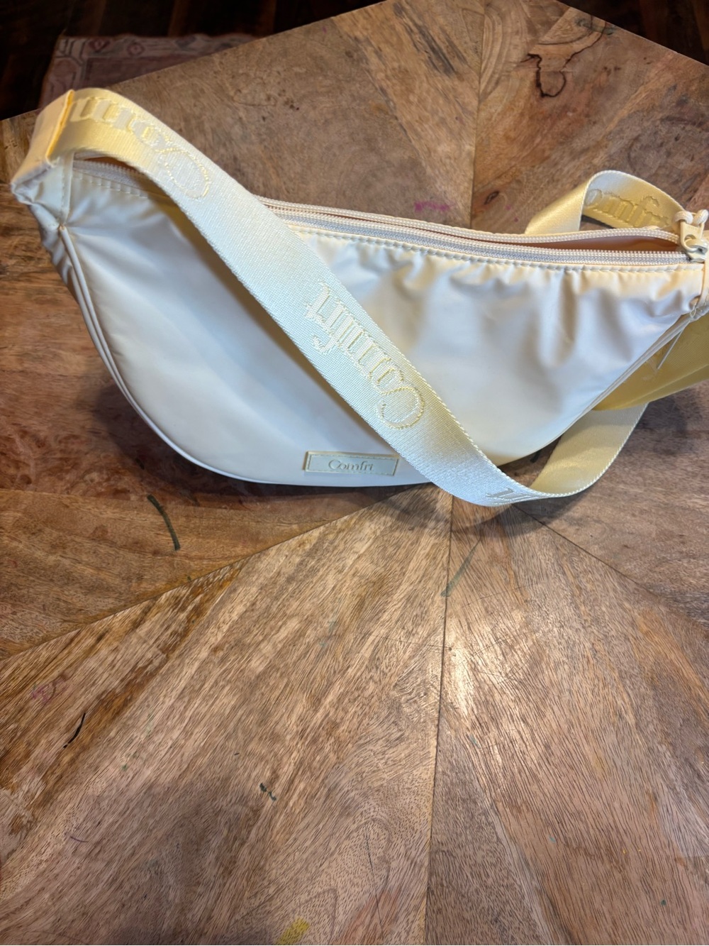 Cream Crossbody Bag with Branded Strap